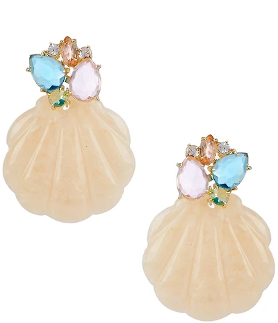 Natasha Accessories Resin Shell Stone Top Drop Earrings