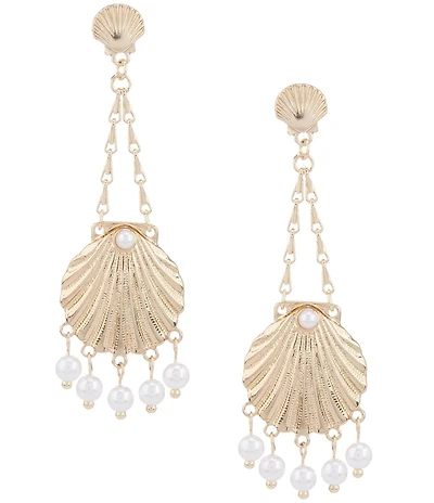 Natasha Accessories Resort Oyster Pearl Statement Drop Earrings