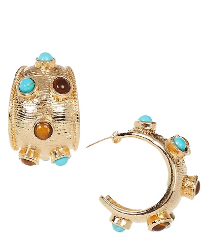 Natasha Accessories Stone Huggie Hoop Earrings