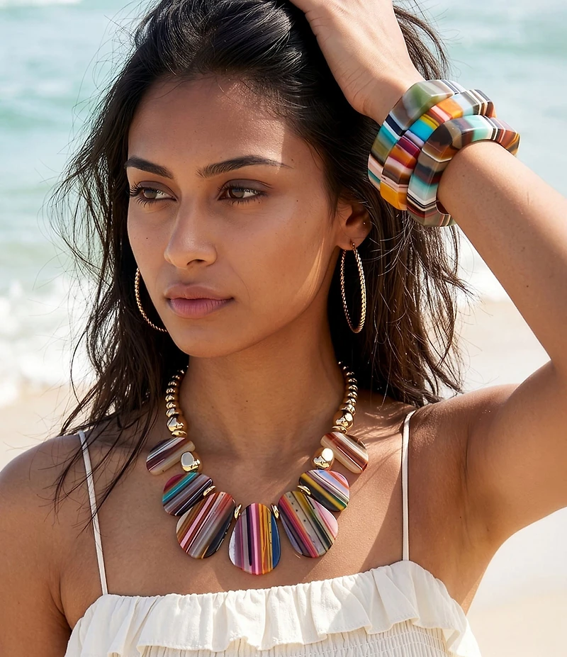 Natasha Accessories Stripe Resin Statement Necklace