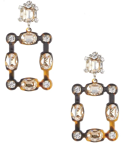 Natasha Accessories Tortoise Square Crystal Drop Earrings
