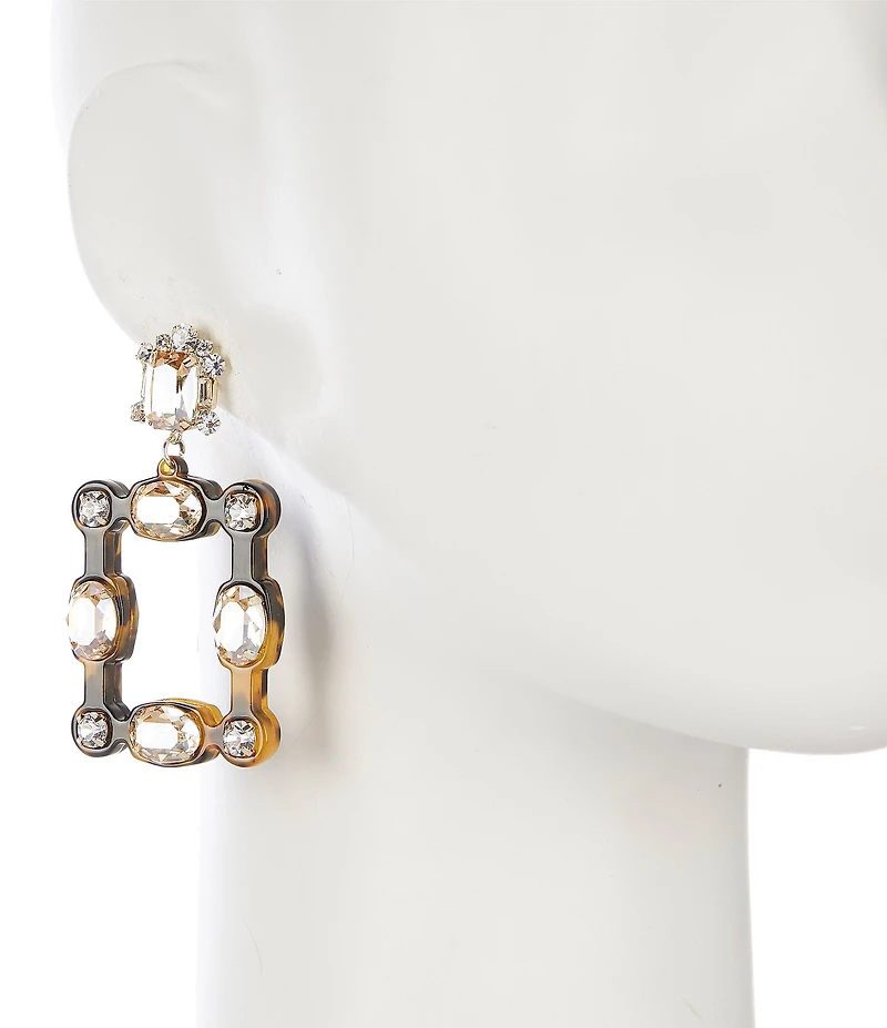 Natasha Accessories Tortoise Square Crystal Drop Earrings