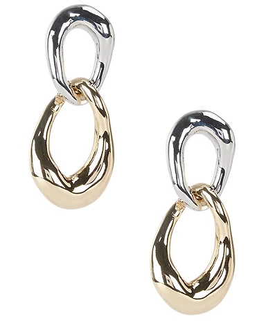 Natasha Accessories Two Tone XL Double Link Drop Earrings