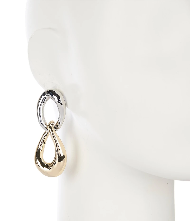 Natasha Accessories Two Tone XL Double Link Drop Earrings