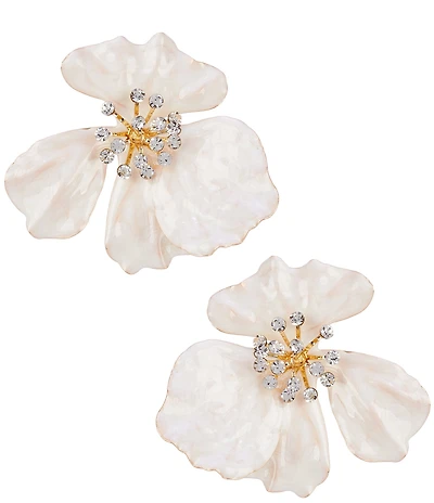 Natasha Accessories XL Enamel Flower Stud Clip-On Earrings