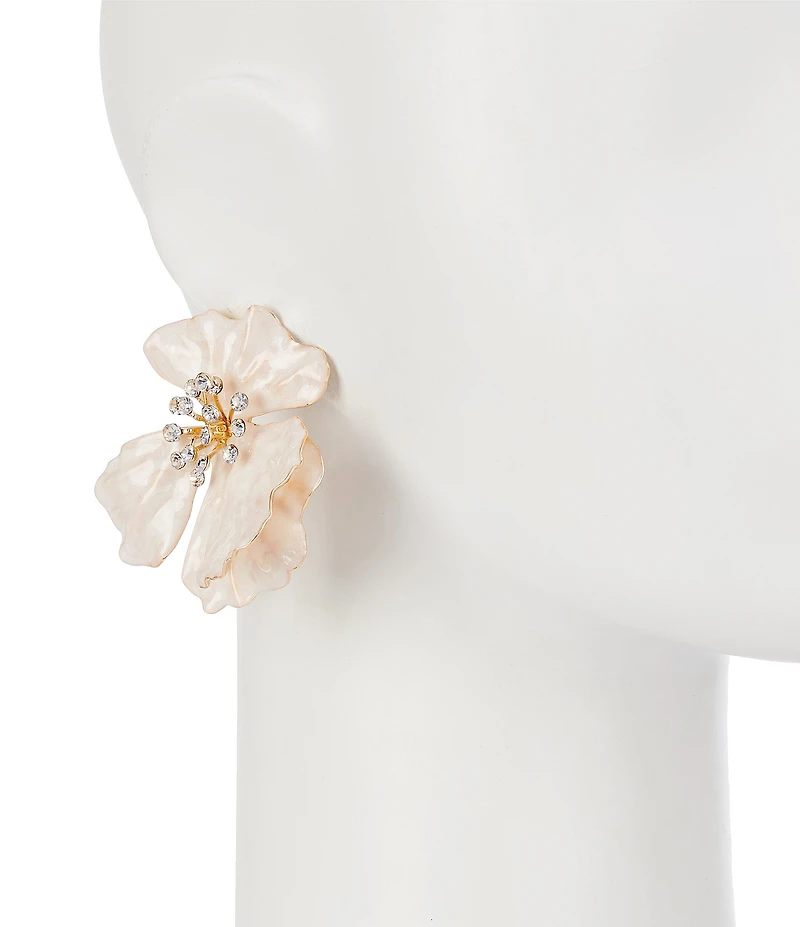 Natasha Accessories XL Enamel Flower Stud Clip-On Earrings