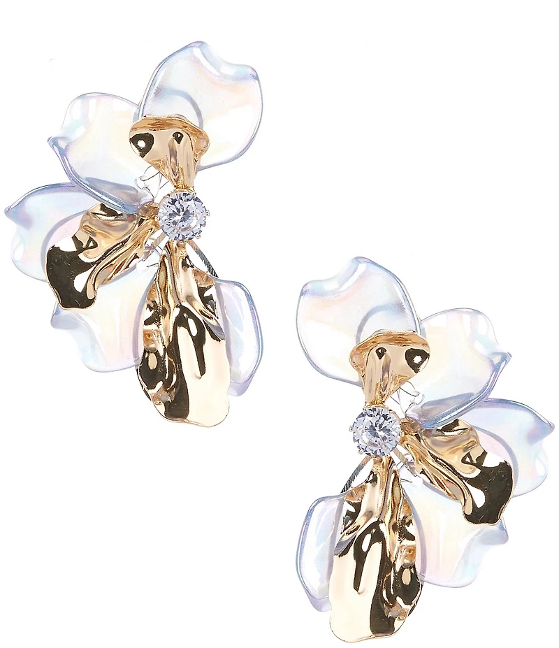 Natasha Accessories XL Half Flower Metal Statement Drop Earrings