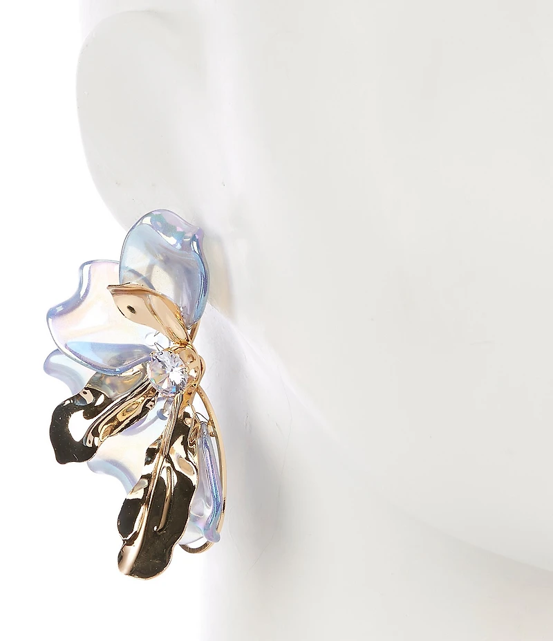Natasha Accessories XL Half Flower Metal Statement Drop Earrings
