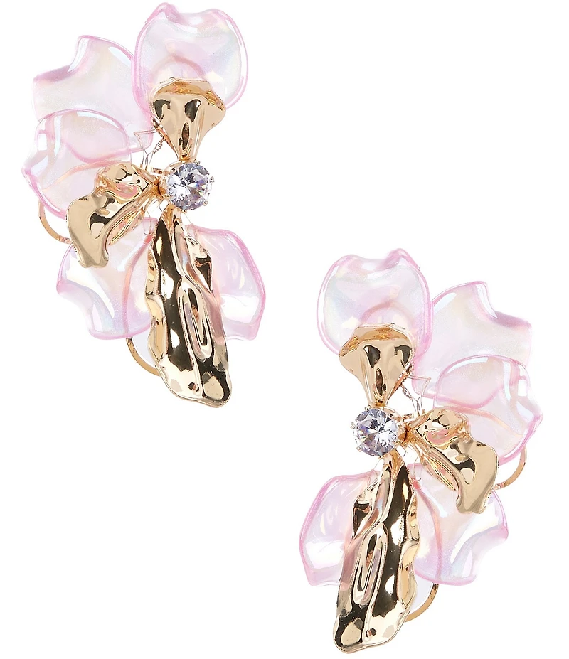 Natasha Accessories XL Half Flower Metal Statement Drop Earrings