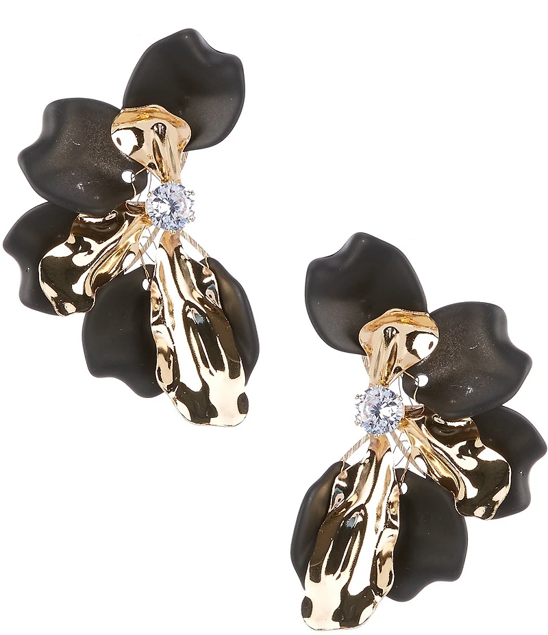 Natasha Accessories XL Half Flower Metal Statement Drop Earrings