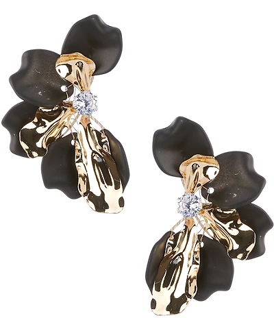 Natasha Accessories XL Half Flower Metal Statement Drop Earrings
