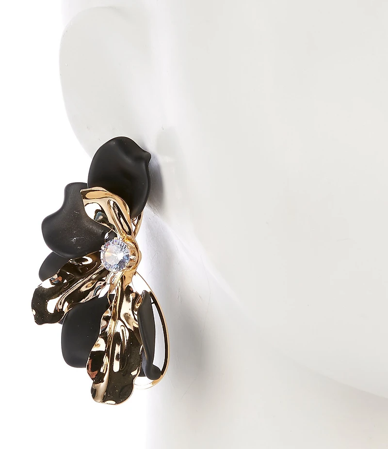 Natasha Accessories XL Half Flower Metal Statement Drop Earrings