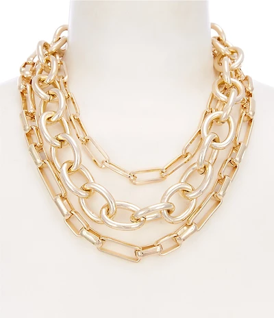 Natasha Accessories3 Row Link Chains Short Multi Strand Necklace