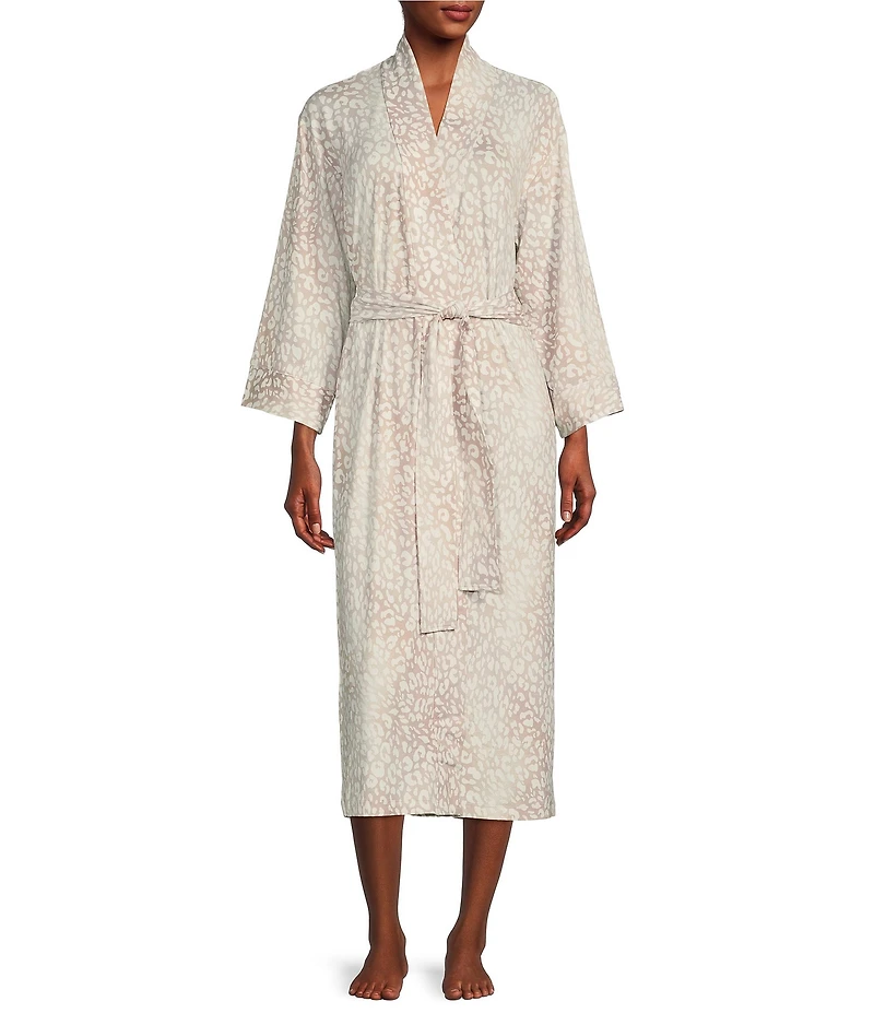 Natori Misty Leopard Print Long Sleeve Knit Robe