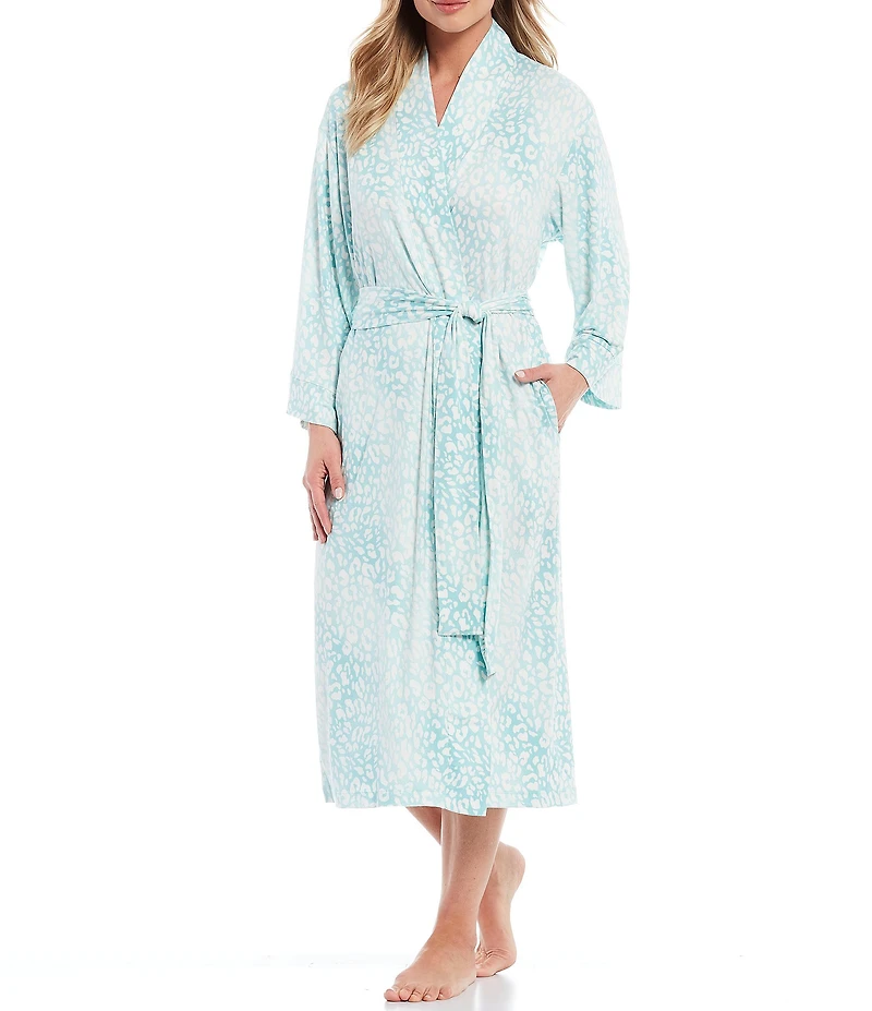 Natori Misty Leopard Print Long Sleeve Knit Robe