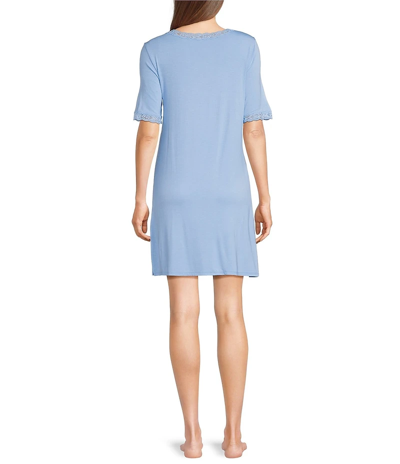 Natori Feathers Essentials Short Sleeve V-Neck Knit Sleepshirt