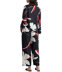 Natori Kami Long Sleeve Notch Collar Long Satin Floral Print Pajama Set