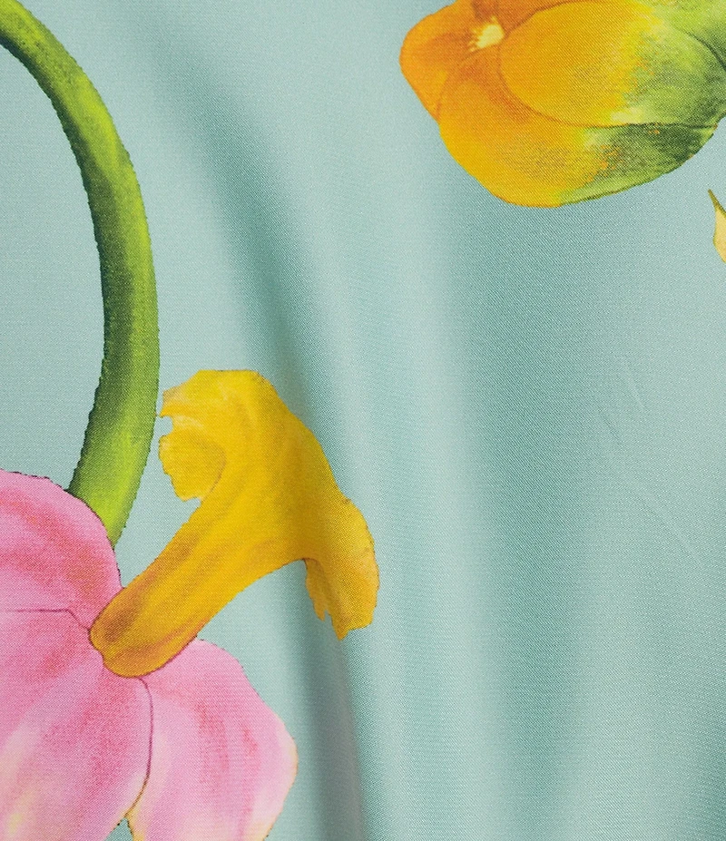 Natori Satin Floral Print Long Sleeve V-Neck Coordinating Short Robe