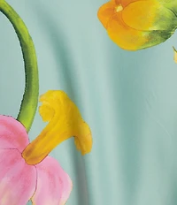 Natori Satin Floral Print Long Sleeve V-Neck Coordinating Short Robe