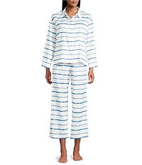 Natori Shibori Tie-Dye Long Sleeve Notch Collar Woven Cropped Pajama Set