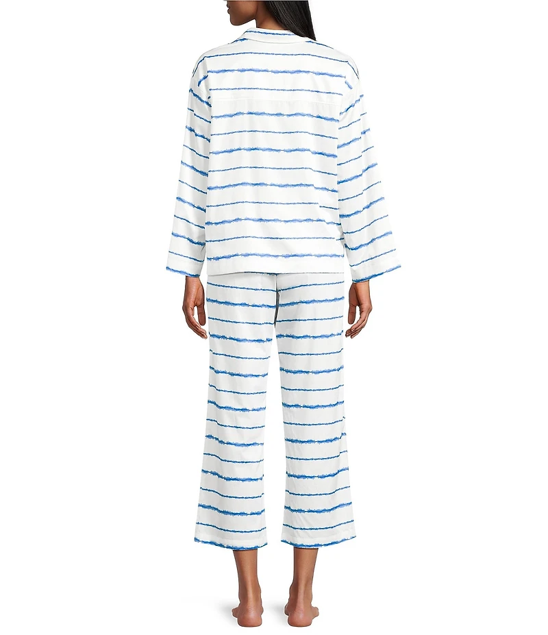 Natori Shibori Tie-Dye Long Sleeve Notch Collar Woven Cropped Pajama Set