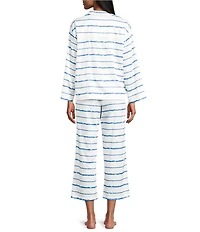 Natori Shibori Tie-Dye Long Sleeve Notch Collar Woven Cropped Pajama Set