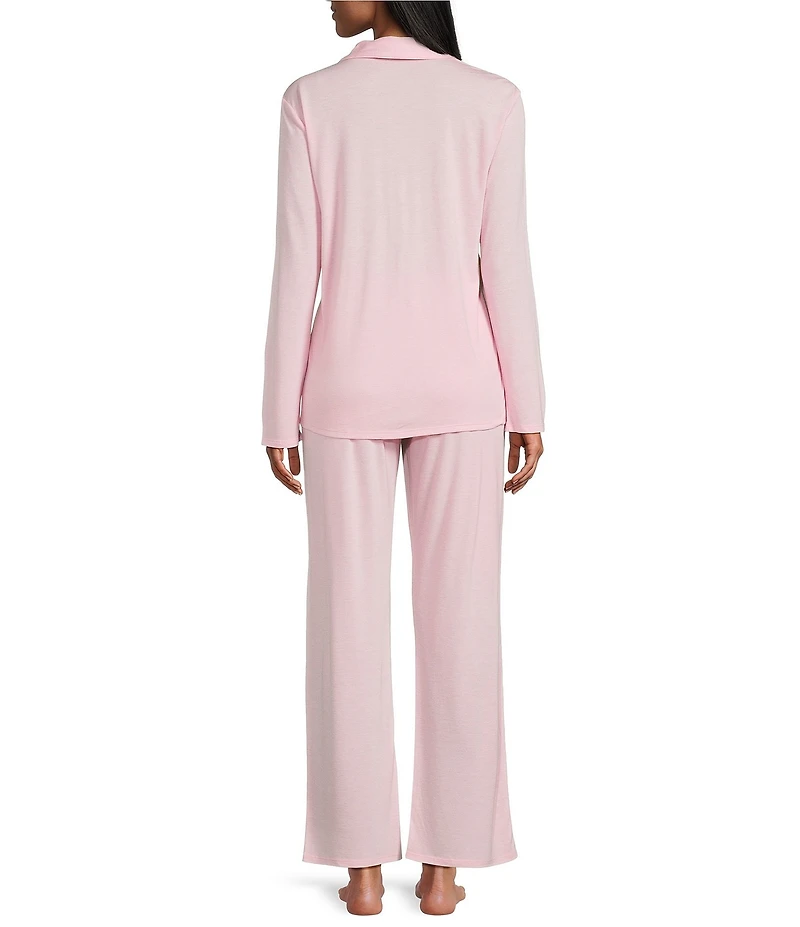 Natori Solid Long Sleeve Notch Collar Long Knit Pajama Set