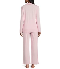 Natori Solid Long Sleeve Notch Collar Long Knit Pajama Set