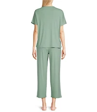 Natori Soothe Ribbed Knit Short Sleeve Round Neck Cropped Lounge Set