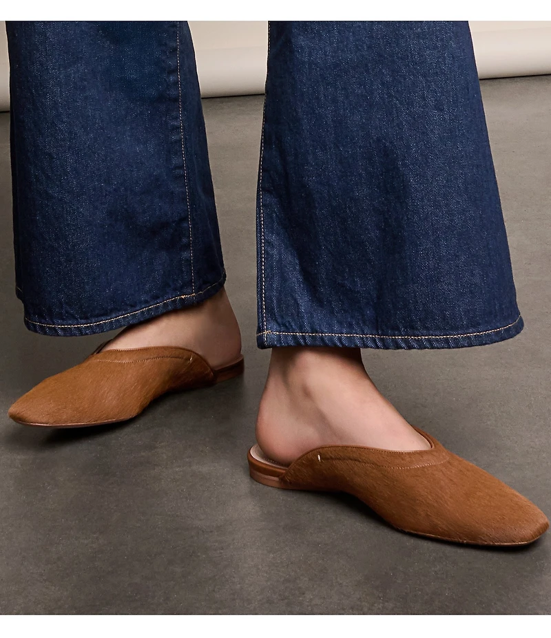 Naturalizer 27 EDIT Carla Brahma Hair Square Toe Flat Mules