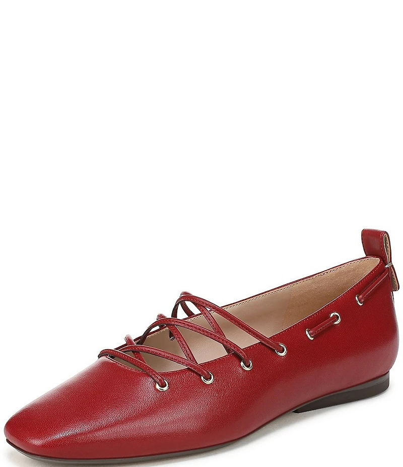 Naturalizer 27 EDIT Carla Ghillie Leather Lace Up Square Toe Casual Ballet Flats