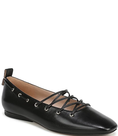 Naturalizer 27 EDIT Carla Ghillie Leather Lace Up Square Toe Casual Ballet Flats