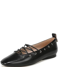 Naturalizer 27 EDIT Carla Ghillie Leather Lace Up Square Toe Casual Ballet Flats