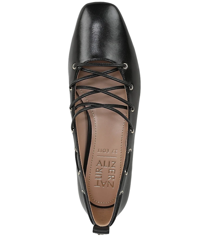 Naturalizer 27 EDIT Carla Ghillie Leather Lace Up Square Toe Casual Ballet Flats
