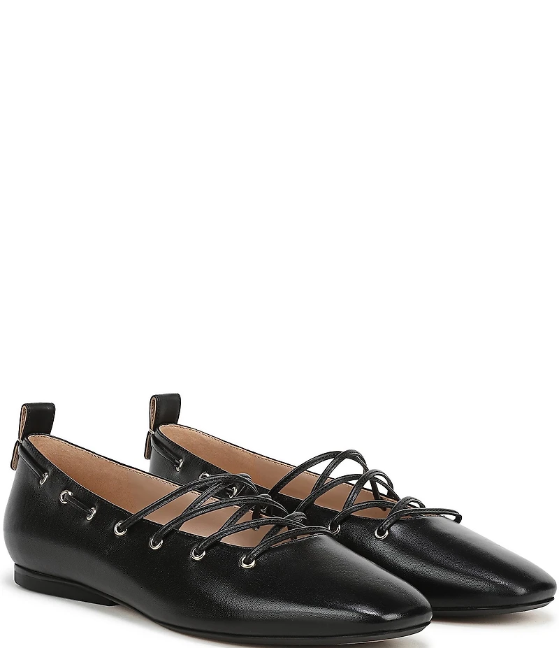 Naturalizer 27 EDIT Carla Ghillie Leather Lace Up Square Toe Casual Ballet Flats