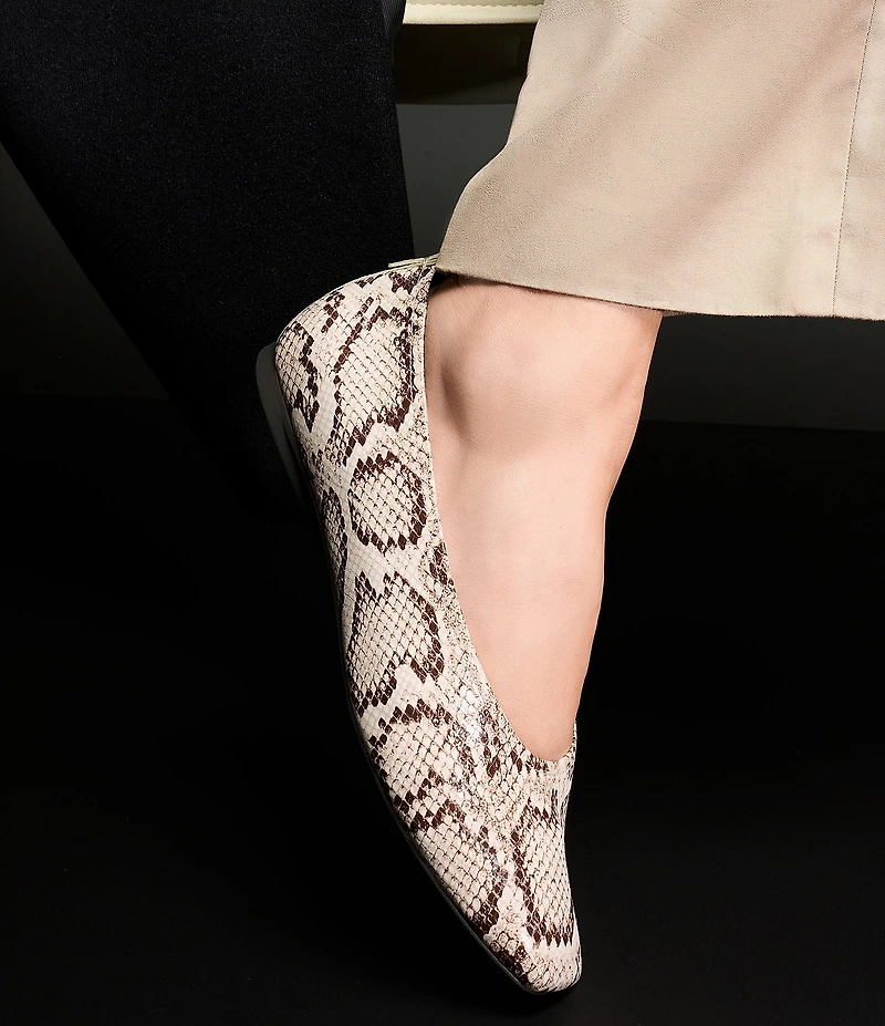 Naturalizer 27 EDIT Carla Snake Skin Leather Square Toe Ballet Flats