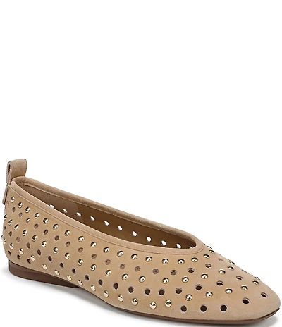 Naturalizer 27 EDIT Carla Studded Perforated Suede Square Toe Ballet Flats