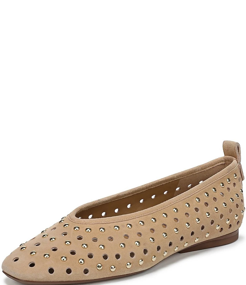 Naturalizer 27 EDIT Carla Studded Perforated Suede Square Toe Ballet Flats