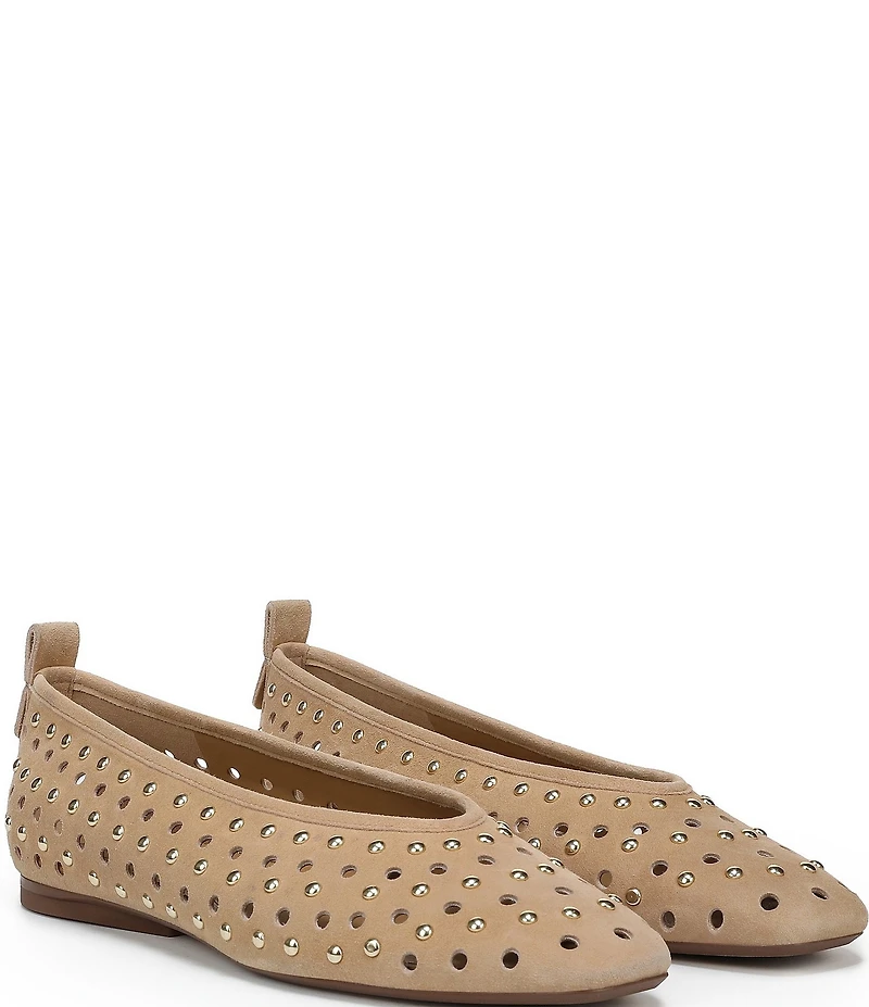 Naturalizer 27 EDIT Carla Studded Perforated Suede Square Toe Ballet Flats
