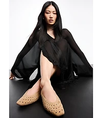 Naturalizer 27 EDIT Carla Studded Perforated Suede Square Toe Ballet Flats