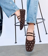 Naturalizer 27 EDIT Dawn Studded Suede Square Toe Mary Jane Flats
