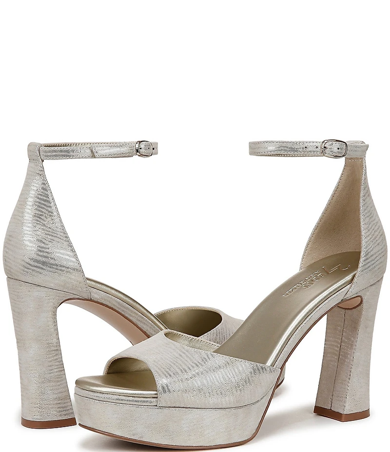 Naturalizer 27 EDIT Delphie Metallic Leather Ankle Strap Platform Dress Sandals
