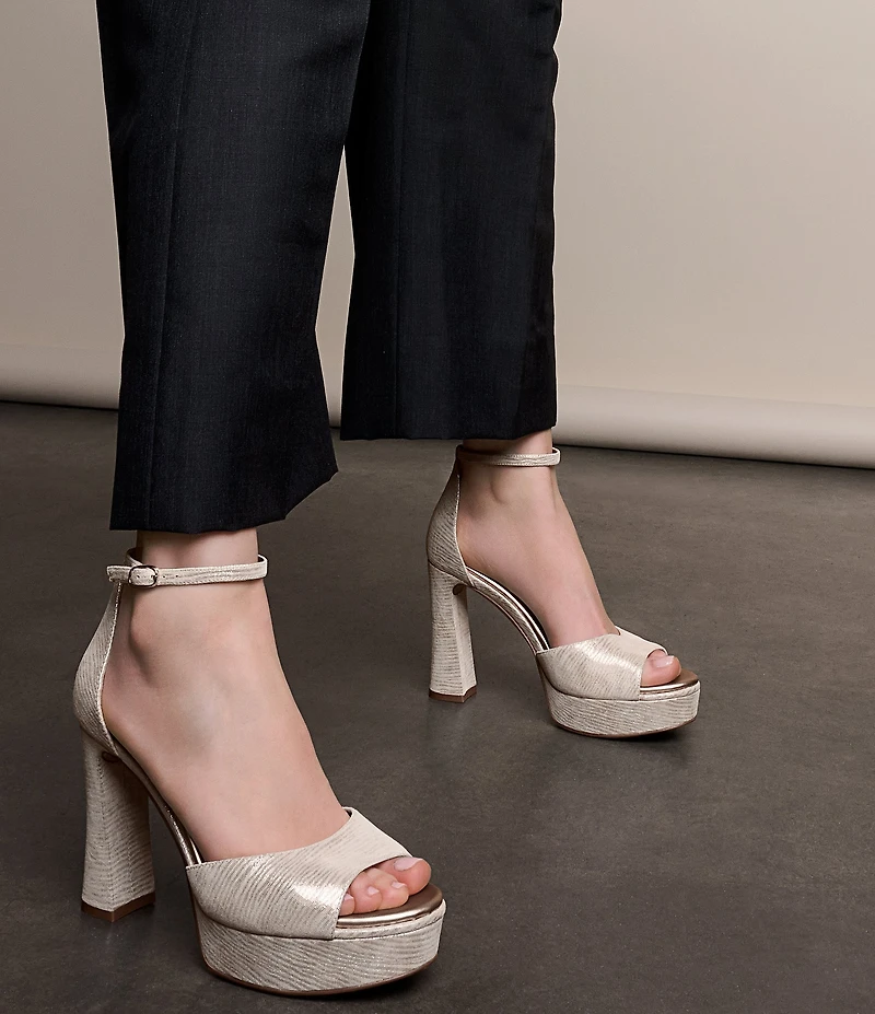 Naturalizer 27 EDIT Delphie Metallic Leather Ankle Strap Platform Dress Sandals