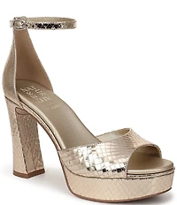 Naturalizer 27 EDIT Delphie Embossed Metallic Leather Ankle Wrap Platform Dress Sandals