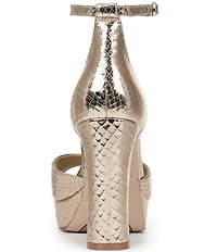 Naturalizer 27 EDIT Delphie Embossed Metallic Leather Ankle Wrap Platform Dress Sandals