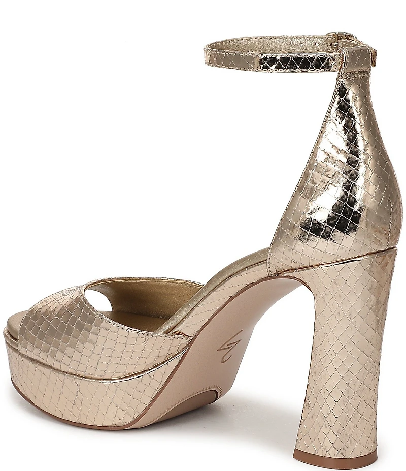 Naturalizer 27 EDIT Delphie Embossed Metallic Leather Ankle Wrap Platform Dress Sandals