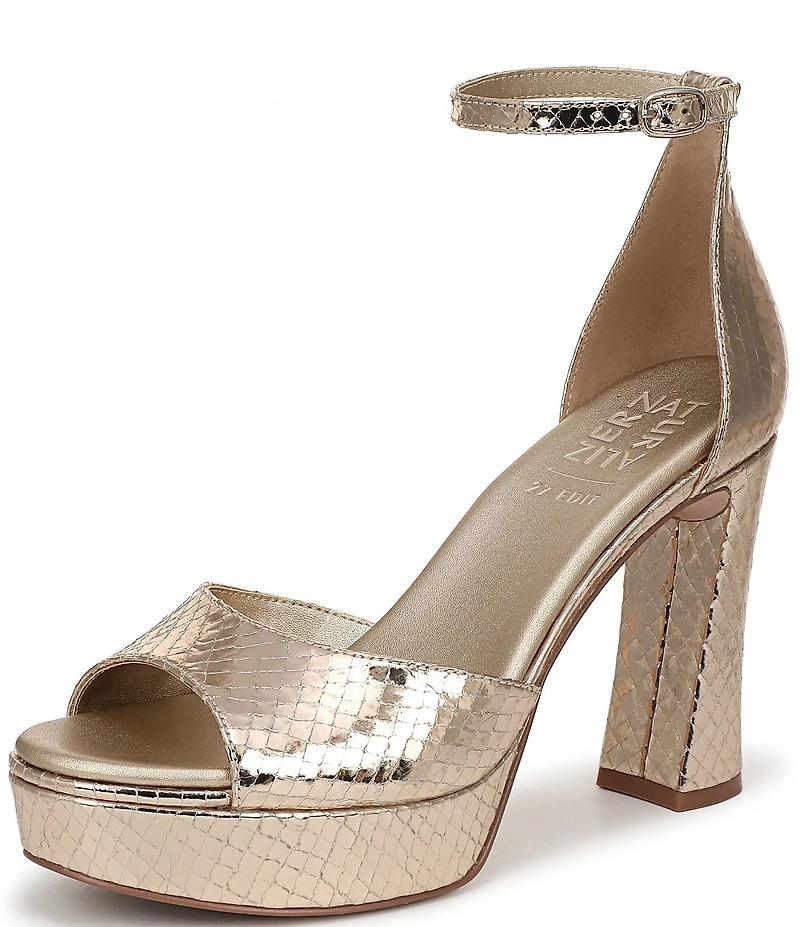 Naturalizer 27 EDIT Delphie Embossed Metallic Leather Ankle Wrap Platform Dress Sandals