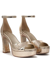 Naturalizer 27 EDIT Delphie Embossed Metallic Leather Ankle Wrap Platform Dress Sandals