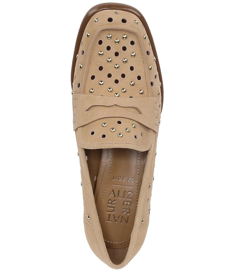 Naturalizer 27 EDIT Haven Studded Perf Suede Penny Loafers