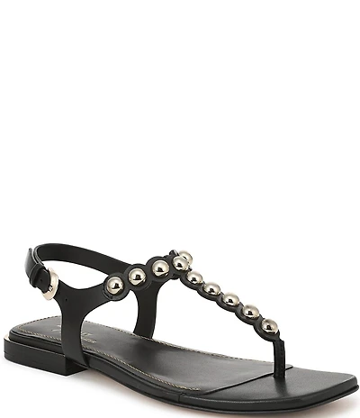 Naturalizer 27 EDIT Nara Textured Leather Studded Thong Flat Sandals